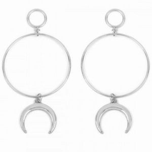 SILVER CRESCENT MOON CHARM HOOP DANGLE EARRINGS